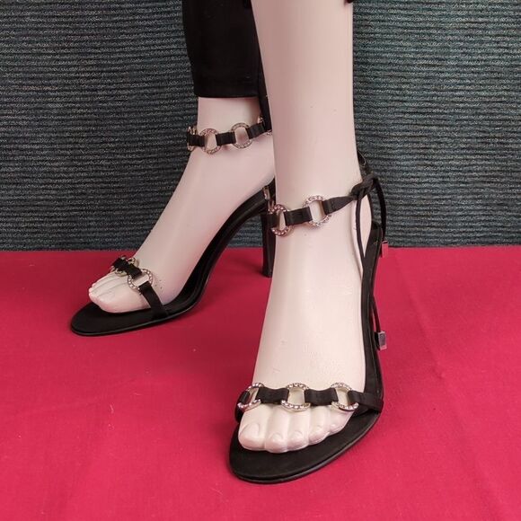 Vintage 90s Enzo Angolini Satin and Rhinestone Strappy Heels - Picture 5 of 16